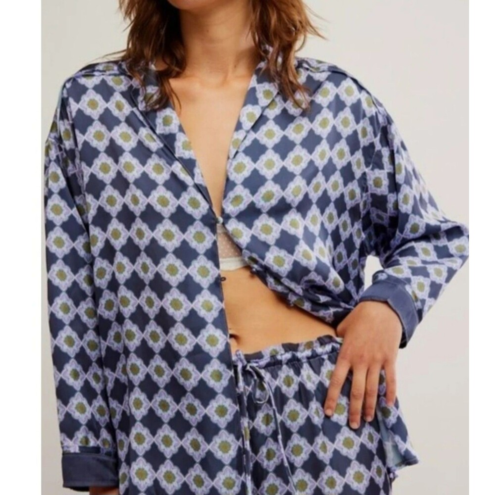 Free People Dreamy Days Pajama Top slouchy oversized lightweight breathable XL